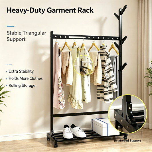 Mobile Heavy‑Duty Garment Rack, Multi‑Functional Clothes Rack with Wheels