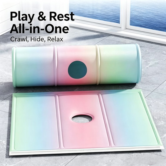 Cooling Cat Tunnel Toy, Foldable 2‑in‑1 Play Tunnel Cooling Mat for Indoor Cats