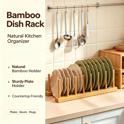 Bamboo Dish Rack, Countertop Plate &amp; Cup Organizer