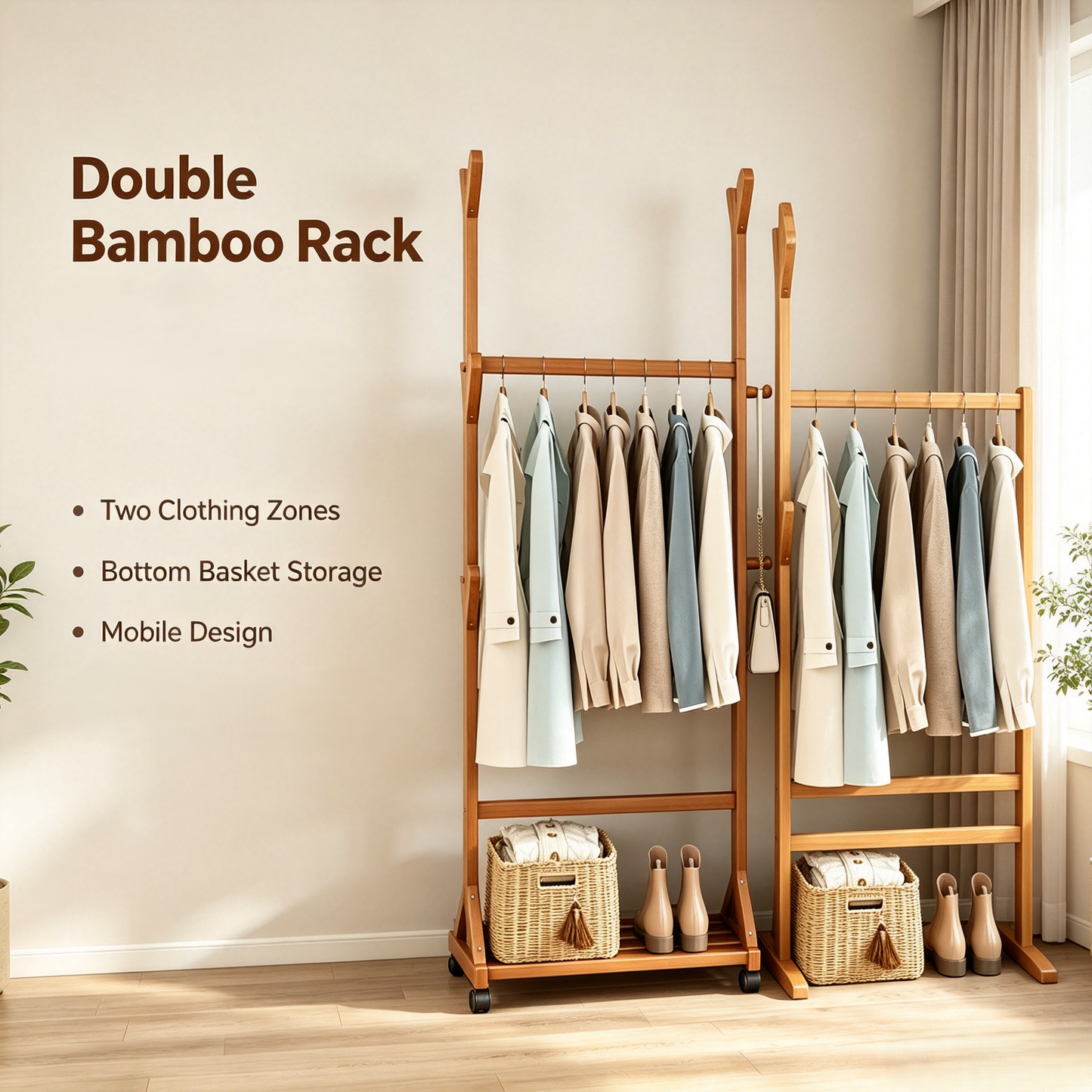 Mobile Heavy‑Duty Garment Rack, Multi‑Functional Clothes Rack with Wheels