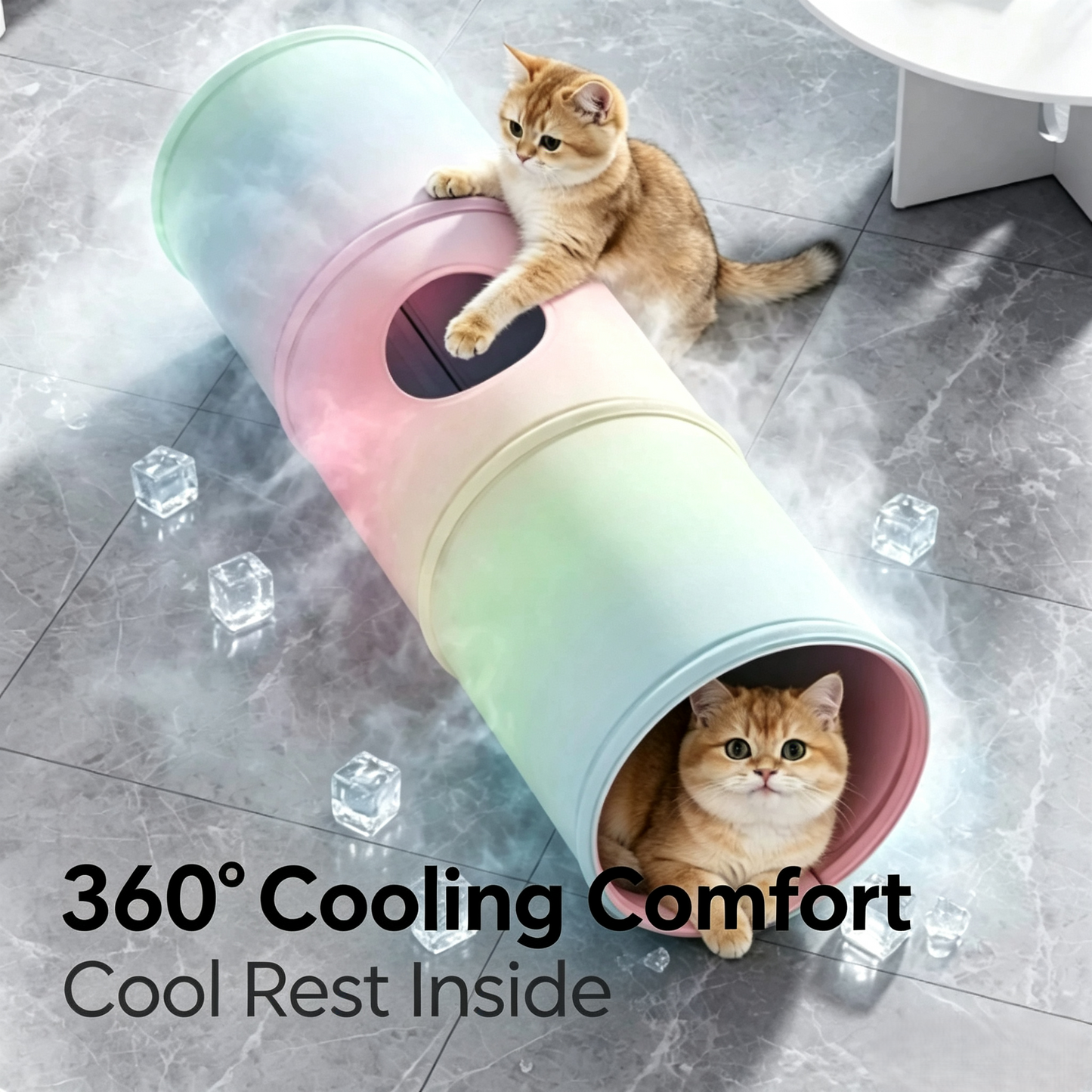 Cooling Cat Tunnel Toy, Foldable 2‑in‑1 Play Tunnel Cooling Mat for Indoor Cats