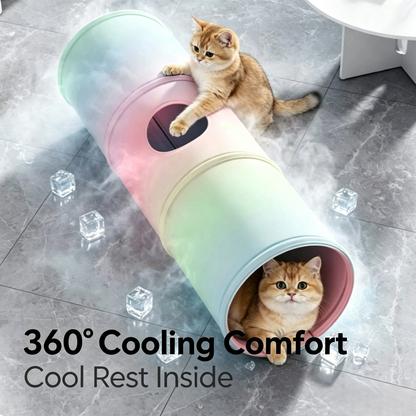 Cooling Cat Tunnel Toy, Foldable 2‑in‑1 Play Tunnel Cooling Mat for Indoor Cats