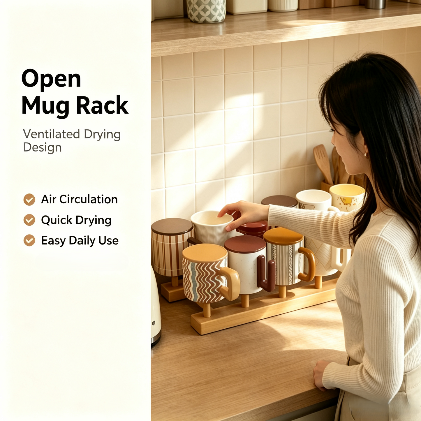 Bamboo Dish Rack, Countertop Plate &amp; Cup Organizer