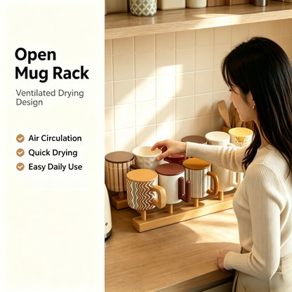 Bamboo Dish Rack, Countertop Plate &amp; Cup Organizer