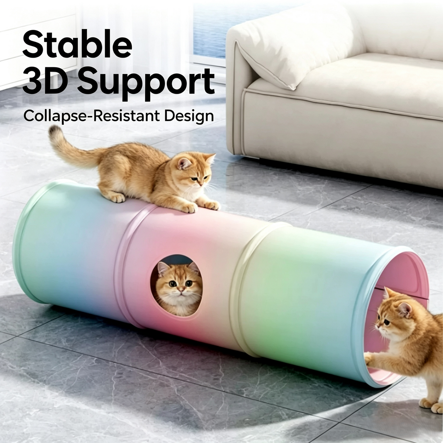 Cooling Cat Tunnel Toy, Foldable 2‑in‑1 Play Tunnel Cooling Mat for Indoor Cats