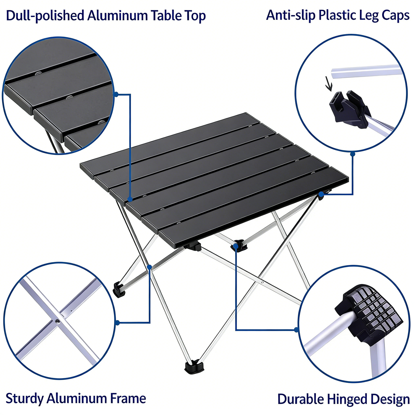 Ultralight Folding Camping Table with Aluminum Top, Portable Low Table