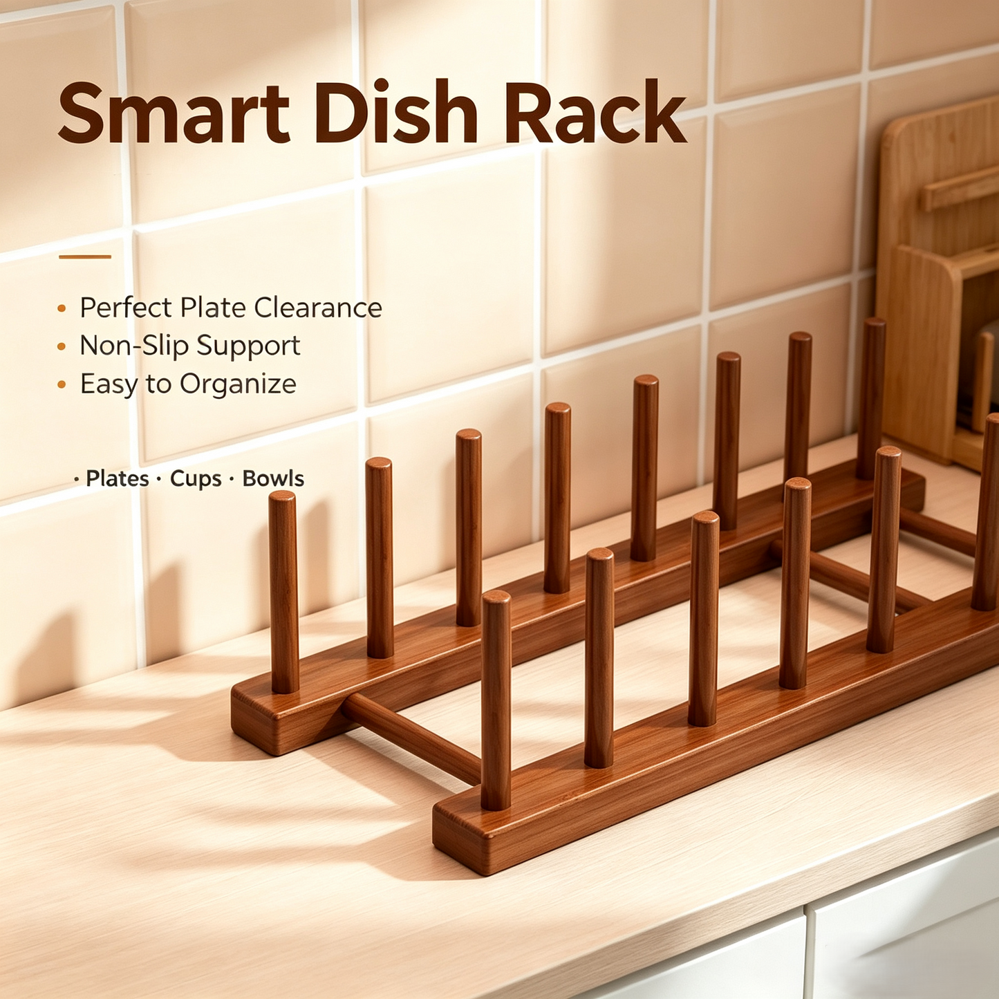 Bamboo Dish Rack, Countertop Plate &amp; Cup Organizer