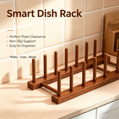 Bamboo Dish Rack, Countertop Plate &amp; Cup Organizer