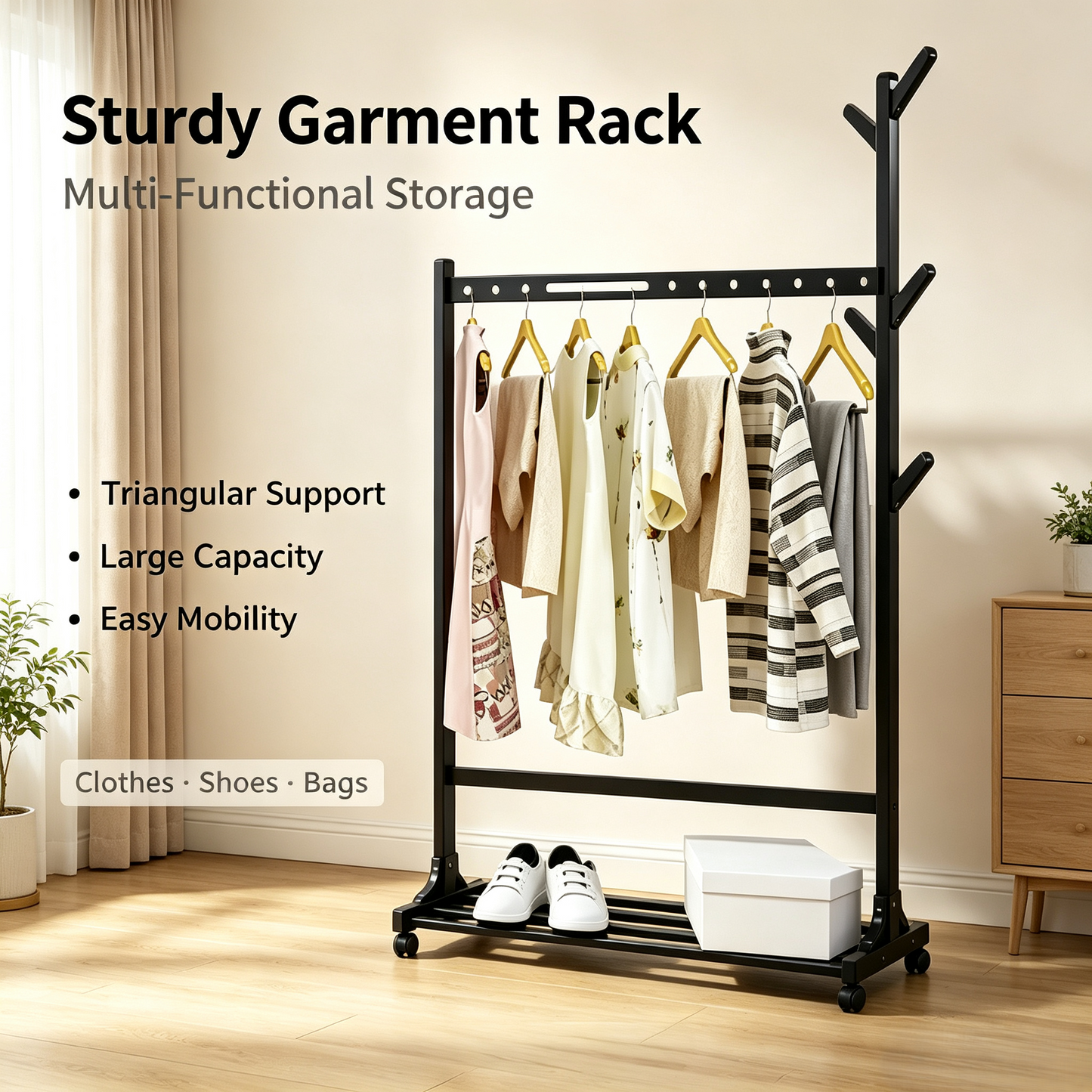 Mobile Heavy‑Duty Garment Rack, Multi‑Functional Clothes Rack with Wheels