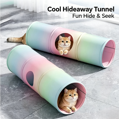 Cooling Cat Tunnel Toy, Foldable 2‑in‑1 Play Tunnel Cooling Mat for Indoor Cats