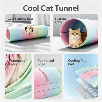 Cooling Cat Tunnel Toy, Foldable 2‑in‑1 Play Tunnel Cooling Mat for Indoor Cats