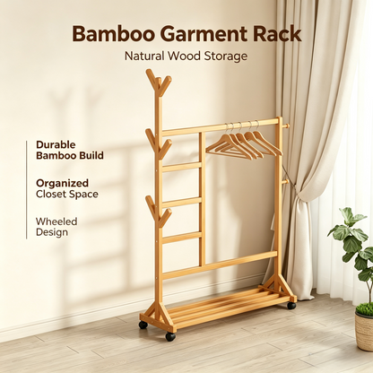 Mobile Heavy‑Duty Garment Rack, Multi‑Functional Clothes Rack with Wheels