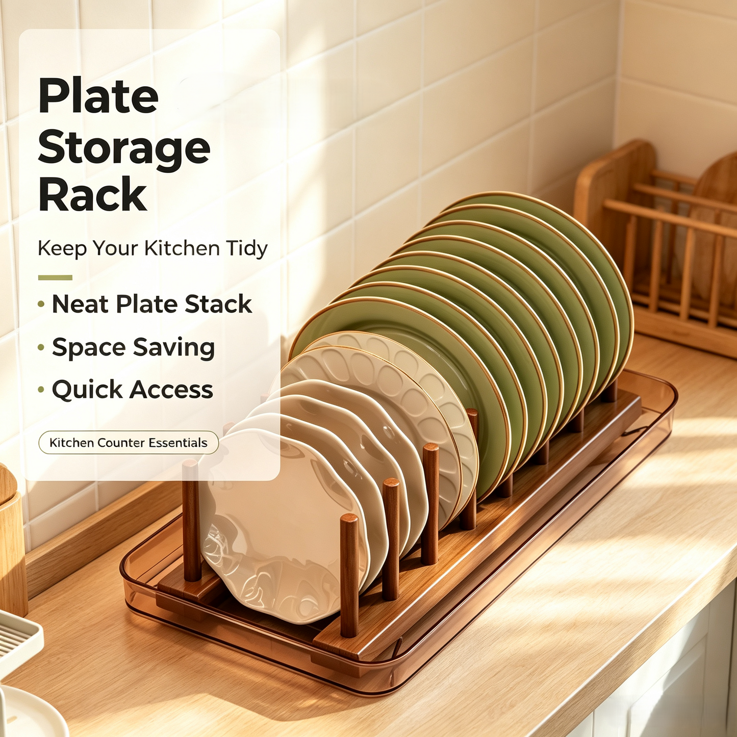 Bamboo Dish Rack, Countertop Plate &amp; Cup Organizer